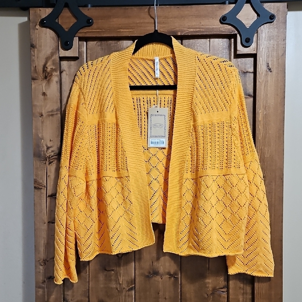Blue Sky Mandarin Orange Cotton Cropped Aldi Cardigan Sweater Size XL